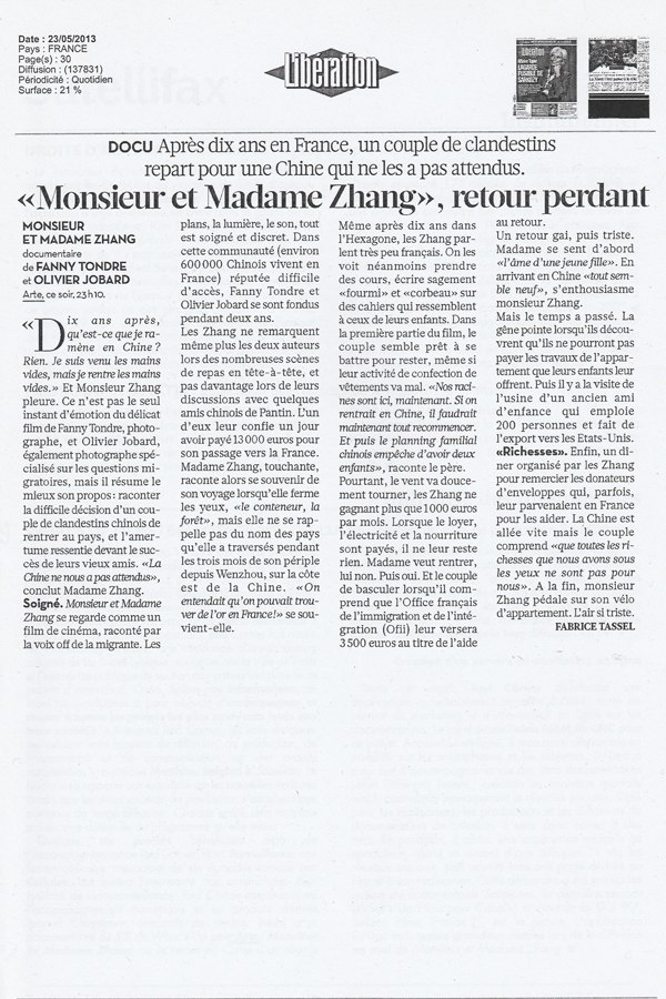 LIBERATION, Fabrice Tassel, MAI 2013
Lire sur le site de LibÃ©ration